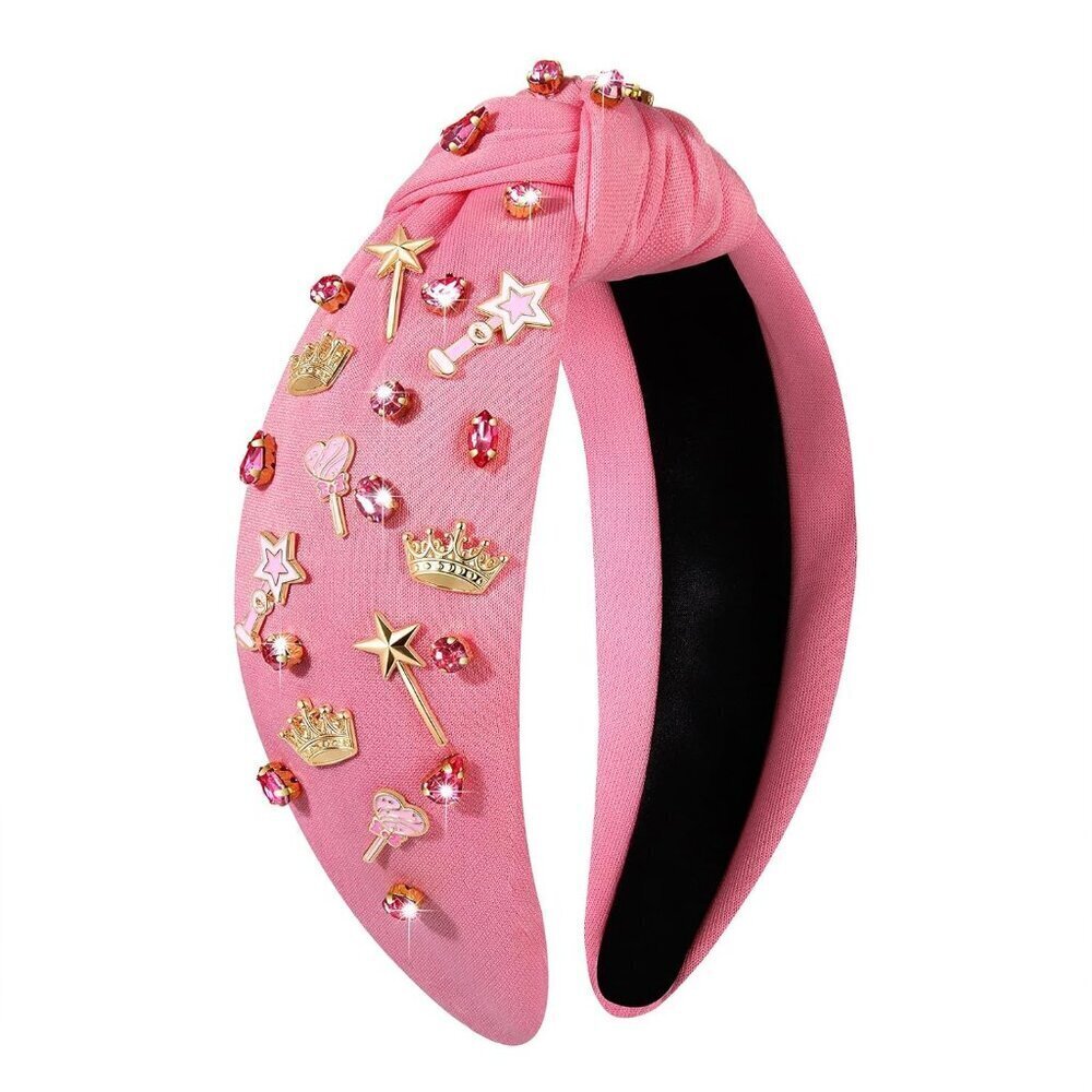 Pink Witch Headband Women Girls Crown Wand Headband Halloween Party Accessory